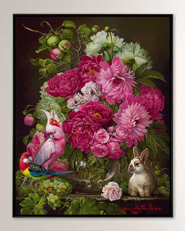 "Floral with Bunny" Limited Edition Giclee Canvas Wall Art